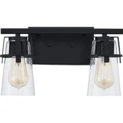 Knox 14 in. 2-Light Matte Black Vanity Light with Clear Seeded Glass by Quoizel -Quoizel Sales matte black quoizel vanity lighting knx8614mbk c3 1000