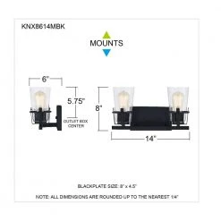 Knox 14 in. 2-Light Matte Black Vanity Light with Clear Seeded Glass by Quoizel -Quoizel Sales matte black quoizel vanity lighting knx8614mbk fa 1000