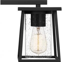 Lodge 33.25 in. 4-Light Matte Black Vanity Light with Clear Seeded Glass by Quoizel -Quoizel Sales matte black quoizel vanity lighting ldg8633mbk 44 1000