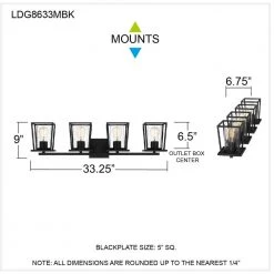 Lodge 33.25 in. 4-Light Matte Black Vanity Light with Clear Seeded Glass by Quoizel -Quoizel Sales matte black quoizel vanity lighting ldg8633mbk fa 1000