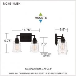 McIntire 14.75 in. 2-Light Matte Black Bath Vanity Light by Quoizel 16 McIntire 14.75 in. 2-Light Matte Black Bath Vanity Light by Quoizel -Quoizel Sales matte black quoizel vanity lighting mci8614mbk fa 1000