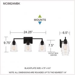 McIntire 24.25 in. 3-Light Matte Black Bath Vanity Light by Quoizel -Quoizel Sales matte black quoizel vanity lighting mci8624mbk 76 1000