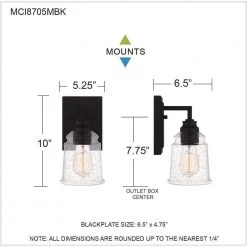McIntire 1-Light Matte Black Wall Sconce by Quoizel -Quoizel Sales matte black quoizel vanity lighting mci8705mbk 76 1000