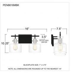 Pensbury 16 in. 2-Light Matte Black Vanity Light by Quoizel -Quoizel Sales matte black quoizel vanity lighting pen8616mbk 66 1000