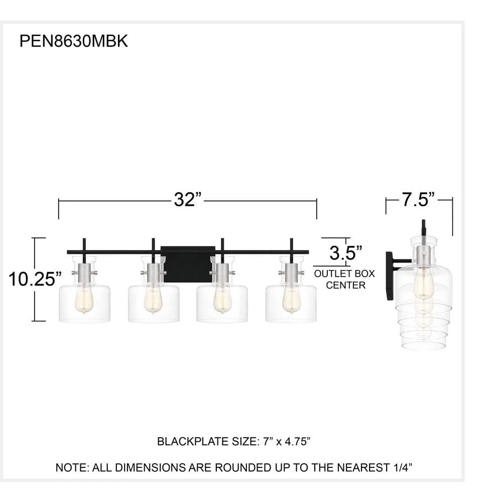 Pensbury 32 in. 4-Light Matte Black Vanity Light by Quoizel 4 Pensbury 32 in. 4-Light Matte Black Vanity Light by Quoizel - Image 2