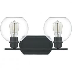Pruitt 2-Light Matte Black Vanity Light by Quoizel -Quoizel Sales matte black quoizel vanity lighting pruc8617mbk c3 1000