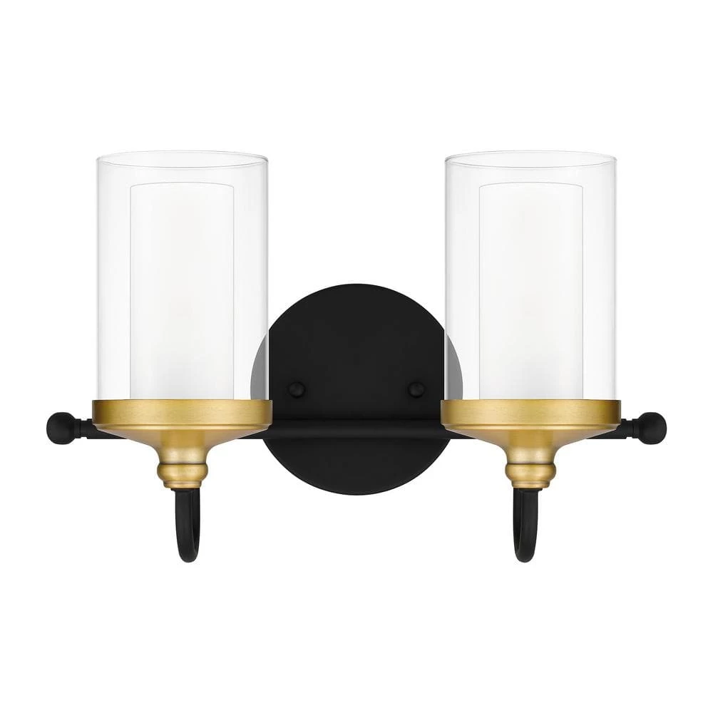 Rowland 15 in. 2-Light Matte Black Vanity Light by Quoizel 3 Rowland 15 in. 2-Light Matte Black Vanity Light by Quoizel