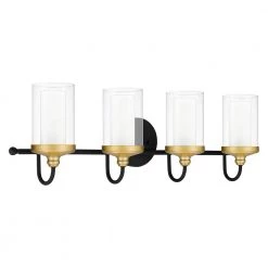 Rowland 30 in. 4-Light Matte Black Vanity Light by Quoizel -Quoizel Sales matte black quoizel vanity lighting row8630mbk 1f 1000
