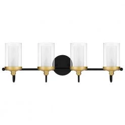 Rowland 30 in. 4-Light Matte Black Vanity Light by Quoizel -Quoizel Sales matte black quoizel vanity lighting row8630mbk 4f 1000