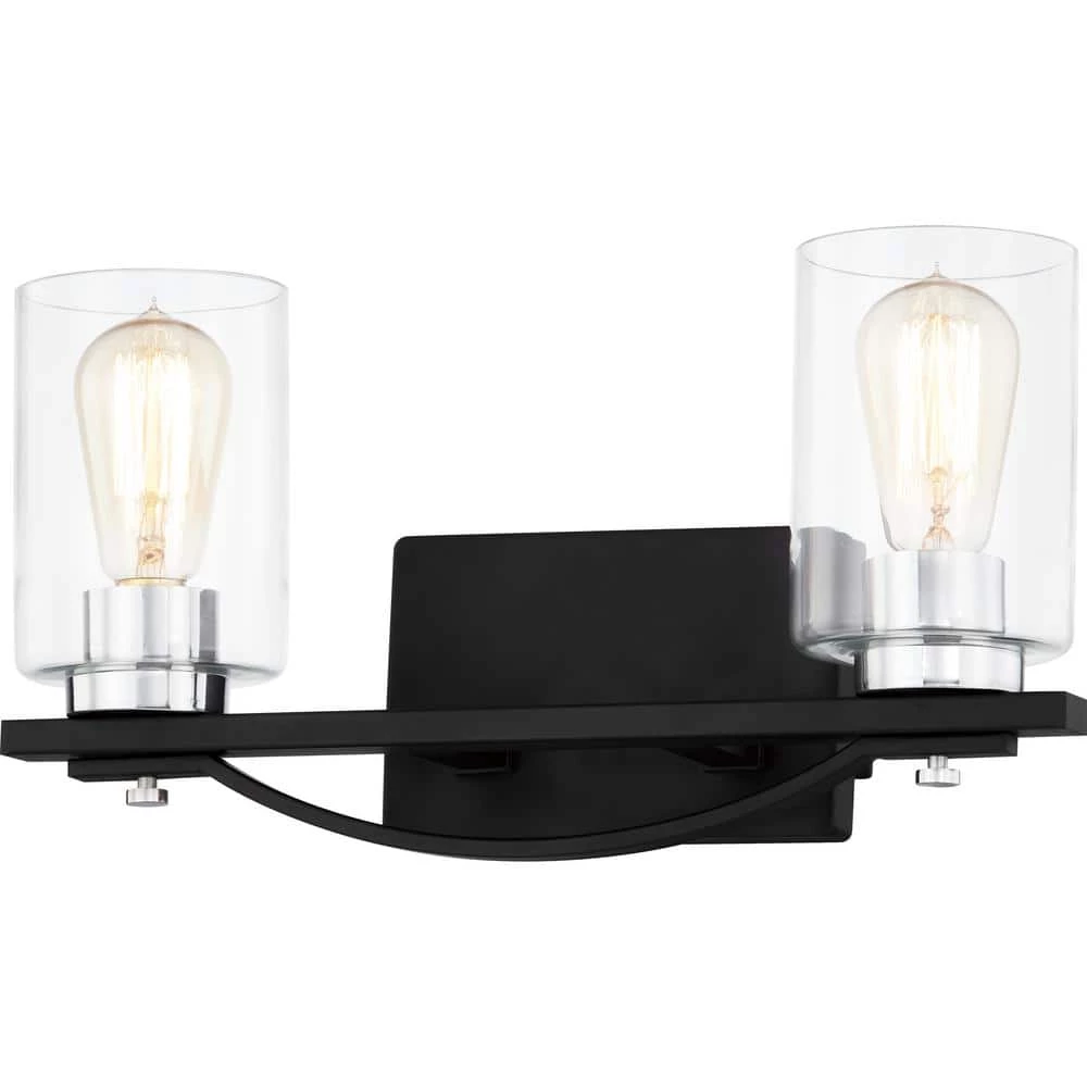 Salem 16 in. 2-Light Matte Black Vanity Light with Clear Glass by Quoizel 6 Salem 16 in. 2-Light Matte Black Vanity Light with Clear Glass by Quoizel - Image 4