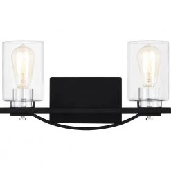 Salem 16 in. 2-Light Matte Black Vanity Light with Clear Glass by Quoizel