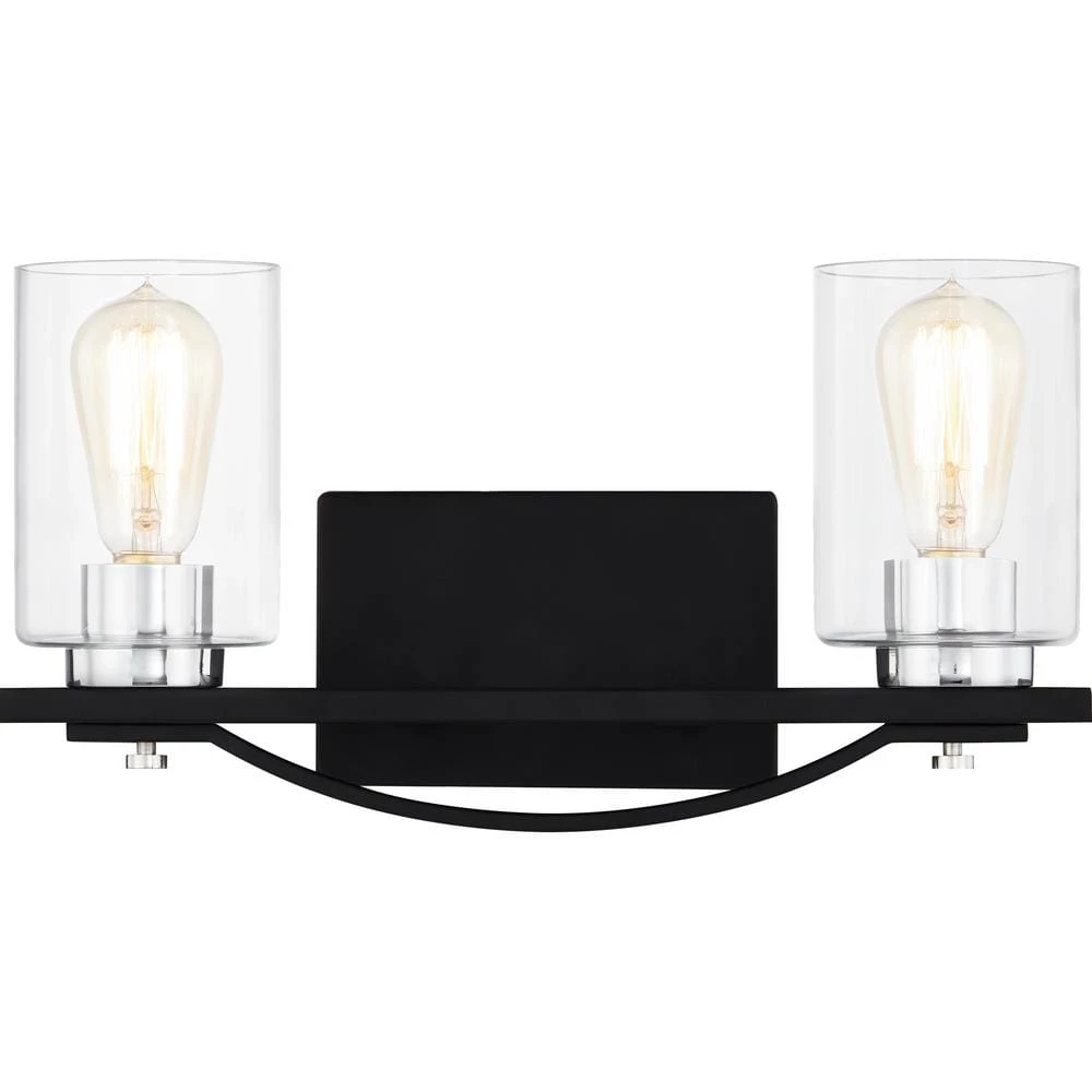 Salem 16 in. 2-Light Matte Black Vanity Light with Clear Glass by Quoizel 3 Salem 16 in. 2-Light Matte Black Vanity Light with Clear Glass by Quoizel