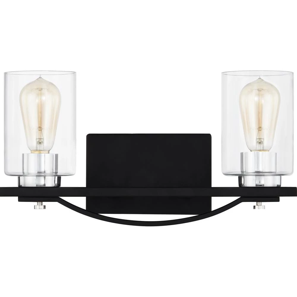 Salem 16 in. 2-Light Matte Black Vanity Light with Clear Glass by Quoizel 4 Salem 16 in. 2-Light Matte Black Vanity Light with Clear Glass by Quoizel - Image 2