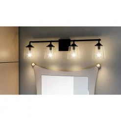 Thoresby 31 in. 4-Light Matte Black Vanity Light by Quoizel -Quoizel Sales matte black quoizel vanity lighting tho8631mbk c3 1000