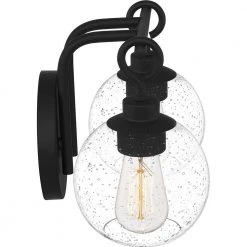 Winston 16 in. 2-Light Matte Black Vanity Light with Clear Seeded Glass by Quoizel -Quoizel Sales matte black quoizel vanity lighting wtn8616mbk 1f 1000