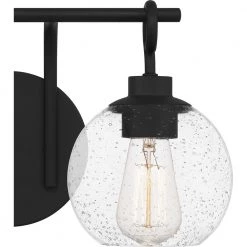 Winston 16 in. 2-Light Matte Black Vanity Light with Clear Seeded Glass by Quoizel -Quoizel Sales matte black quoizel vanity lighting wtn8616mbk 44 1000