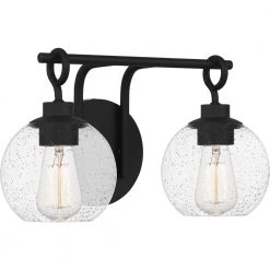 Winston 16 in. 2-Light Matte Black Vanity Light with Clear Seeded Glass by Quoizel -Quoizel Sales matte black quoizel vanity lighting wtn8616mbk 4f 1000
