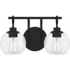 Winston 16 in. 2-Light Matte Black Vanity Light with Clear Seeded Glass by Quoizel