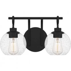 Winston 16 in. 2-Light Matte Black Vanity Light with Clear Seeded Glass by Quoizel