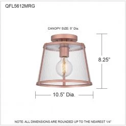 Labrant 10.5 in. 1-Light Matte Rose Gold Semi-Flush Mount by Quoizel -Quoizel Sales matte rose gold quoizel flush mount lights qfl5612mrg 76 1000