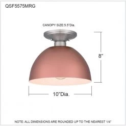 Eason 10 in. 1-Light Matte Rose Gold Semi-Flush Mount by Quoizel -Quoizel Sales matte rose gold quoizel flush mount lights qsf5575mrg 76 1000