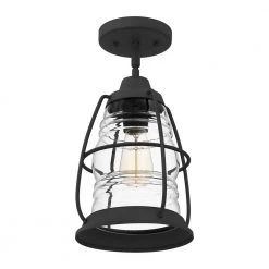 Admiral 8 in. 1-Light Mottled Black Semi-Flush Mount with Clear Glass by Quoizel -Quoizel Sales mottled black quoizel flush mount lights amr1708mb 1f 1000