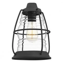 Admiral 8 in. 1-Light Mottled Black Semi-Flush Mount with Clear Glass by Quoizel -Quoizel Sales mottled black quoizel flush mount lights amr1708mb 44 1000