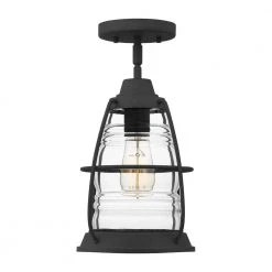 Admiral 8 in. 1-Light Mottled Black Semi-Flush Mount with Clear Glass by Quoizel -Quoizel Sales mottled black quoizel flush mount lights amr1708mb 4f 1000