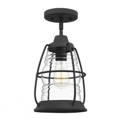Admiral 8 in. 1-Light Mottled Black Semi-Flush Mount with Clear Glass by Quoizel