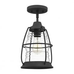 Admiral 8 in. 1-Light Mottled Black Semi-Flush Mount with Clear Glass by Quoizel -Quoizel Sales mottled black quoizel flush mount lights amr1708mb c3 1000