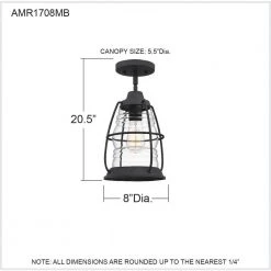Admiral 8 in. 1-Light Mottled Black Semi-Flush Mount with Clear Glass by Quoizel -Quoizel Sales mottled black quoizel flush mount lights amr1708mb fa 1000