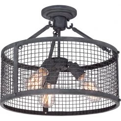 Wilder 3-Light Mottled Black Semi-Flush Mount by Quoizel -Quoizel Sales mottled black quoizel flush mount lights wlr1716mb 4f 1000