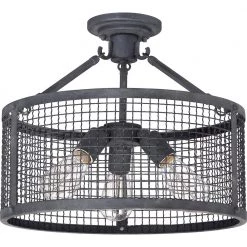 Wilder 3-Light Mottled Black Semi-Flush Mount by Quoizel -Quoizel Sales mottled black quoizel flush mount lights wlr1716mb c3 1000
