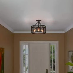 Wilder 3-Light Mottled Black Semi-Flush Mount by Quoizel -Quoizel Sales mottled black quoizel flush mount lights wlr1716mb fa 1000