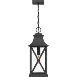 Ellerbee 8.5 in. 1-Light Mottled Black Outdoor Pendant-Light with Clear Seeded Glass by Quoizel -Quoizel Sales mottled black quoizel outdoor pendant lights elb1909mb 4f 1000