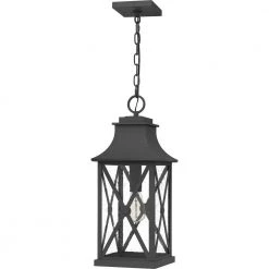 Ellerbee 8.5 in. 1-Light Mottled Black Outdoor Pendant-Light with Clear Seeded Glass by Quoizel -Quoizel Sales mottled black quoizel outdoor pendant lights elb1909mb c3 1000