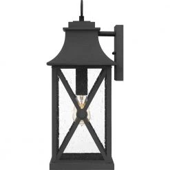 Ellerbee 8.5 in. 1-Light Mottled Black Outdoor Wall Lantern Sconce with Clear Seeded Glass by Quoizel -Quoizel Sales mottled black quoizel outdoor sconces elb8409mb 1f 1000