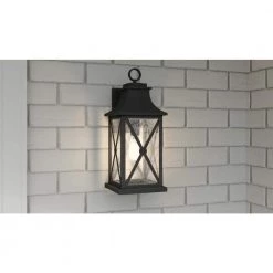 Ellerbee 8.5 in. 1-Light Mottled Black Outdoor Wall Lantern Sconce with Clear Seeded Glass by Quoizel -Quoizel Sales mottled black quoizel outdoor sconces elb8409mb 40 1000