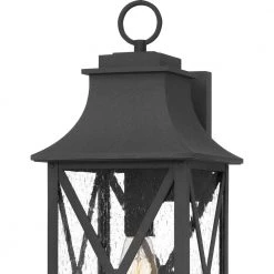 Ellerbee 8.5 in. 1-Light Mottled Black Outdoor Wall Lantern Sconce with Clear Seeded Glass by Quoizel -Quoizel Sales mottled black quoizel outdoor sconces elb8409mb 44 1000