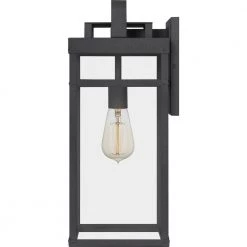 Keaton 7.5 in. 1-Light Mottled Black Outdoor Wall Lantern Sconce with Clear Tempered Glass by Quoizel -Quoizel Sales mottled black quoizel outdoor sconces ktn8408mb 1f 1000