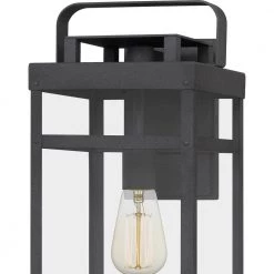 Keaton 7.5 in. 1-Light Mottled Black Outdoor Wall Lantern Sconce with Clear Tempered Glass by Quoizel -Quoizel Sales mottled black quoizel outdoor sconces ktn8408mb 44 1000