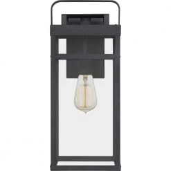 Keaton 7.5 in. 1-Light Mottled Black Outdoor Wall Lantern Sconce with Clear Tempered Glass by Quoizel -Quoizel Sales mottled black quoizel outdoor sconces ktn8408mb 4f 1000