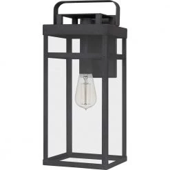 Keaton 7.5 in. 1-Light Mottled Black Outdoor Wall Lantern Sconce with Clear Tempered Glass by Quoizel -Quoizel Sales mottled black quoizel outdoor sconces ktn8408mb c3 1000