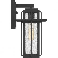 Randall 7 in. 1-Light Mottled Black Outdoor Wall Lantern Sconce with Clear Seeded Glass by Quoizel -Quoizel Sales mottled black quoizel outdoor sconces rdl8407mb 1f 1000