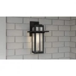 Randall 7 in. 1-Light Mottled Black Outdoor Wall Lantern Sconce with Clear Seeded Glass by Quoizel -Quoizel Sales mottled black quoizel outdoor sconces rdl8407mb 40 1000