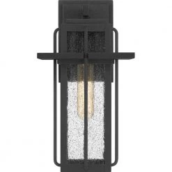 Randall 7 in. 1-Light Mottled Black Outdoor Wall Lantern Sconce with Clear Seeded Glass by Quoizel -Quoizel Sales mottled black quoizel outdoor sconces rdl8407mb 4f 1000