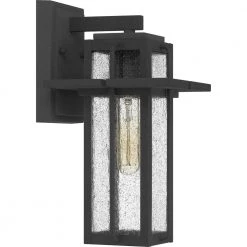 Randall 7 in. 1-Light Mottled Black Outdoor Wall Lantern Sconce with Clear Seeded Glass by Quoizel -Quoizel Sales mottled black quoizel outdoor sconces rdl8407mb c3 1000