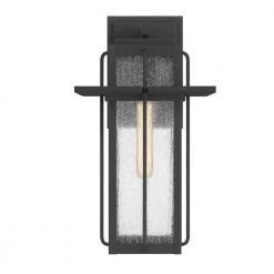 Randall 9 in. 1-Light Mottled Black Outdoor Wall Lantern Sconce with Clear Seeded Glass by Quoizel -Quoizel Sales mottled black quoizel outdoor sconces rdl8409mb 4f 1000