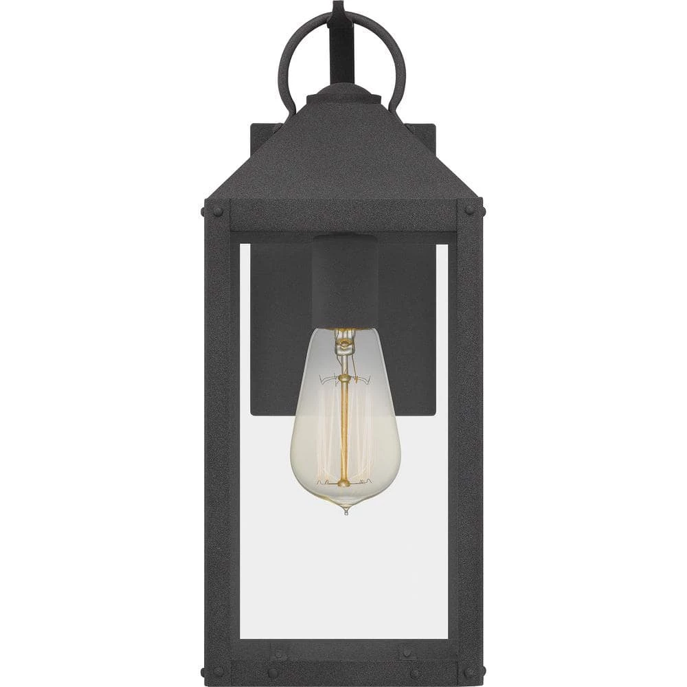 Thorpe 6 in. 1-Light Mottled Black Outdoor Wall Lantern Sconce with Clear Tempered Glass by Quoizel 8 Thorpe 6 in. 1-Light Mottled Black Outdoor Wall Lantern Sconce with Clear Tempered Glass by Quoizel - Image 6