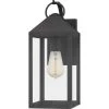 Thorpe 6 in. 1-Light Mottled Black Outdoor Wall Lantern Sconce with Clear Tempered Glass by Quoizel -Quoizel Sales mottled black quoizel outdoor sconces tpe8406mb 64 1000